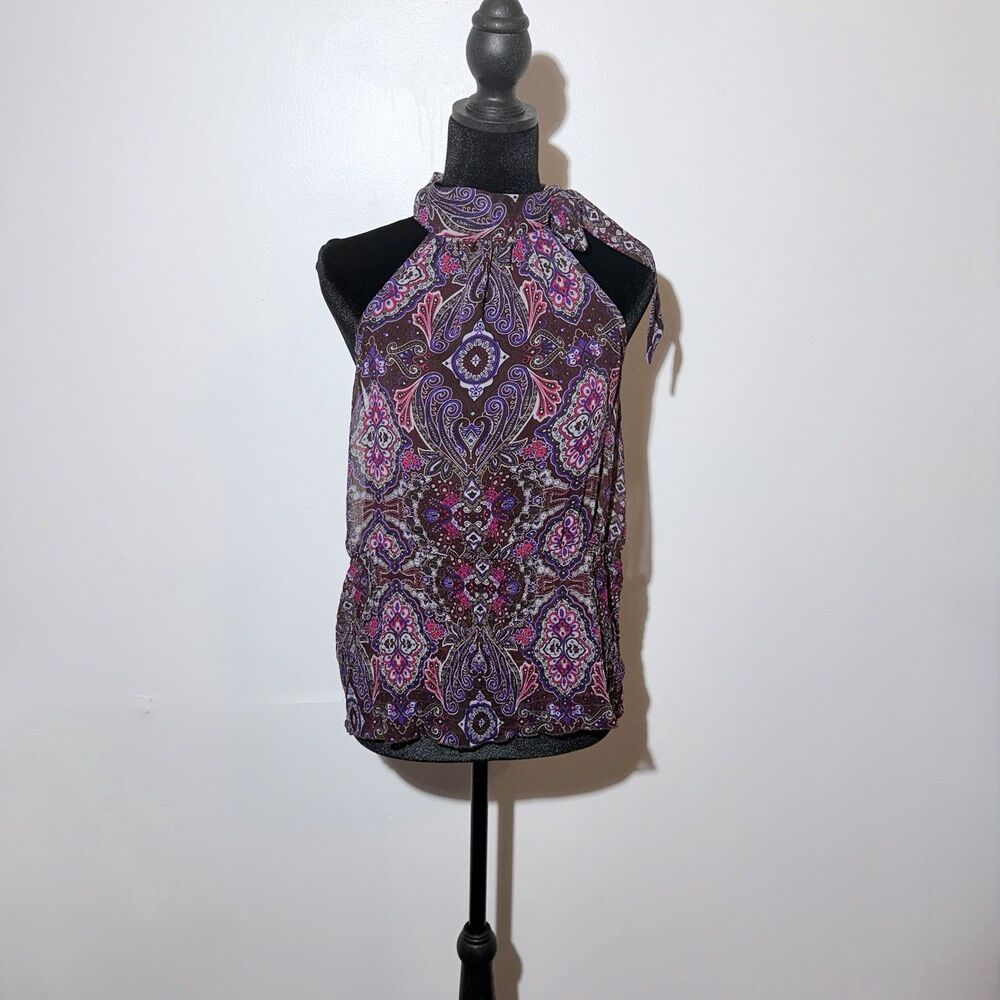 MAX Rave Women’s Halter Tie Neck Paisley Print Sleeveless Blouse Top M